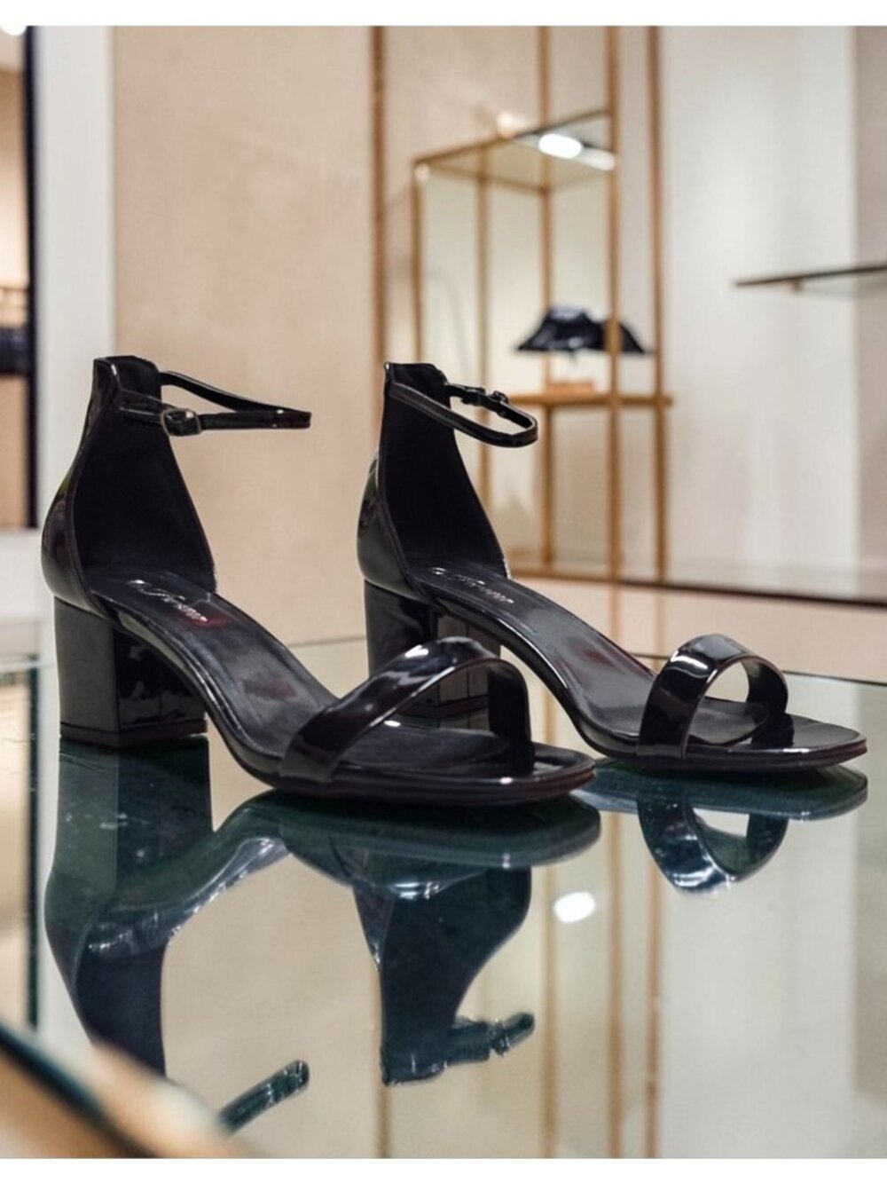 Black Ankle Strap Block Heel Sandals